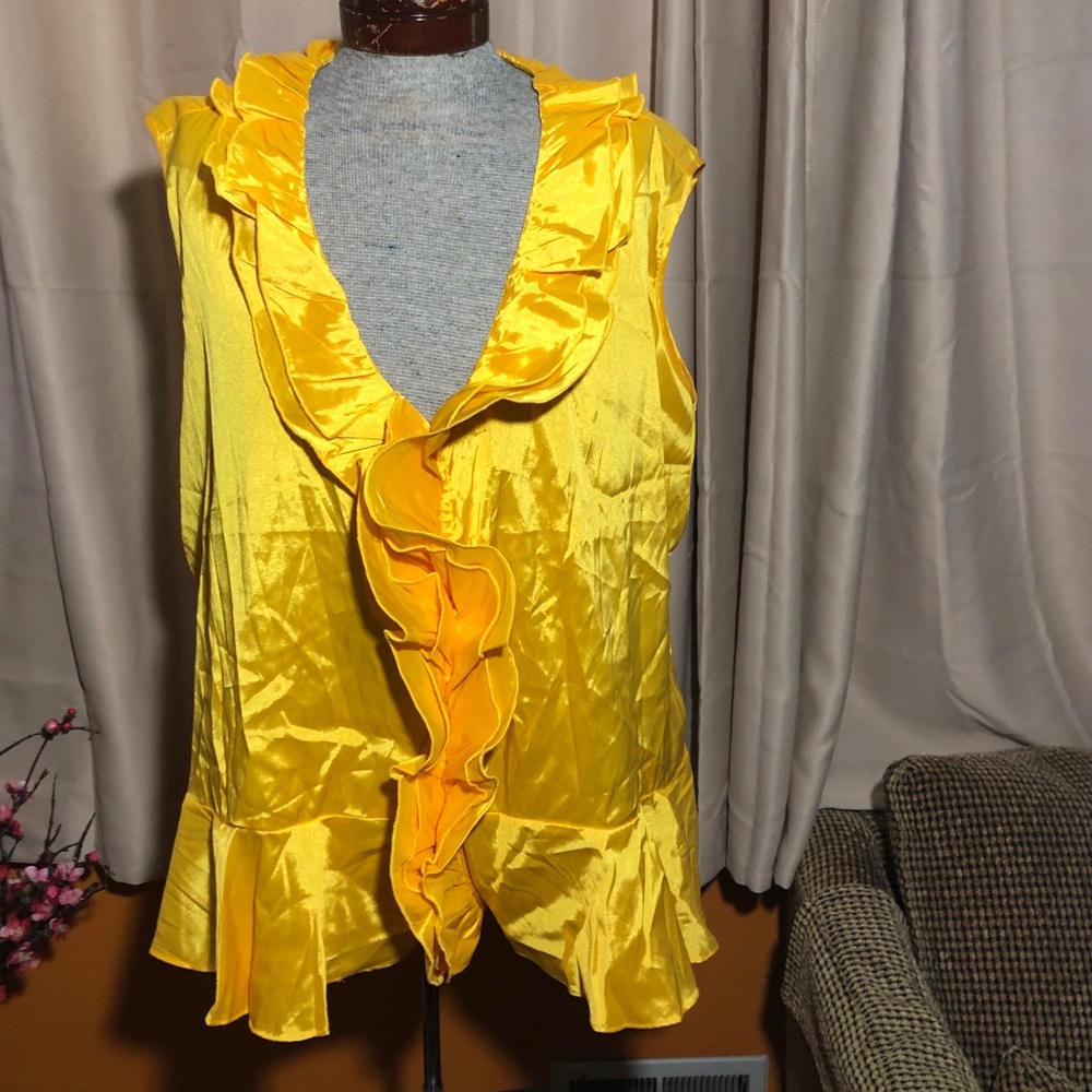Ashley Stewart Yellow Ruffle Sleeveless Top